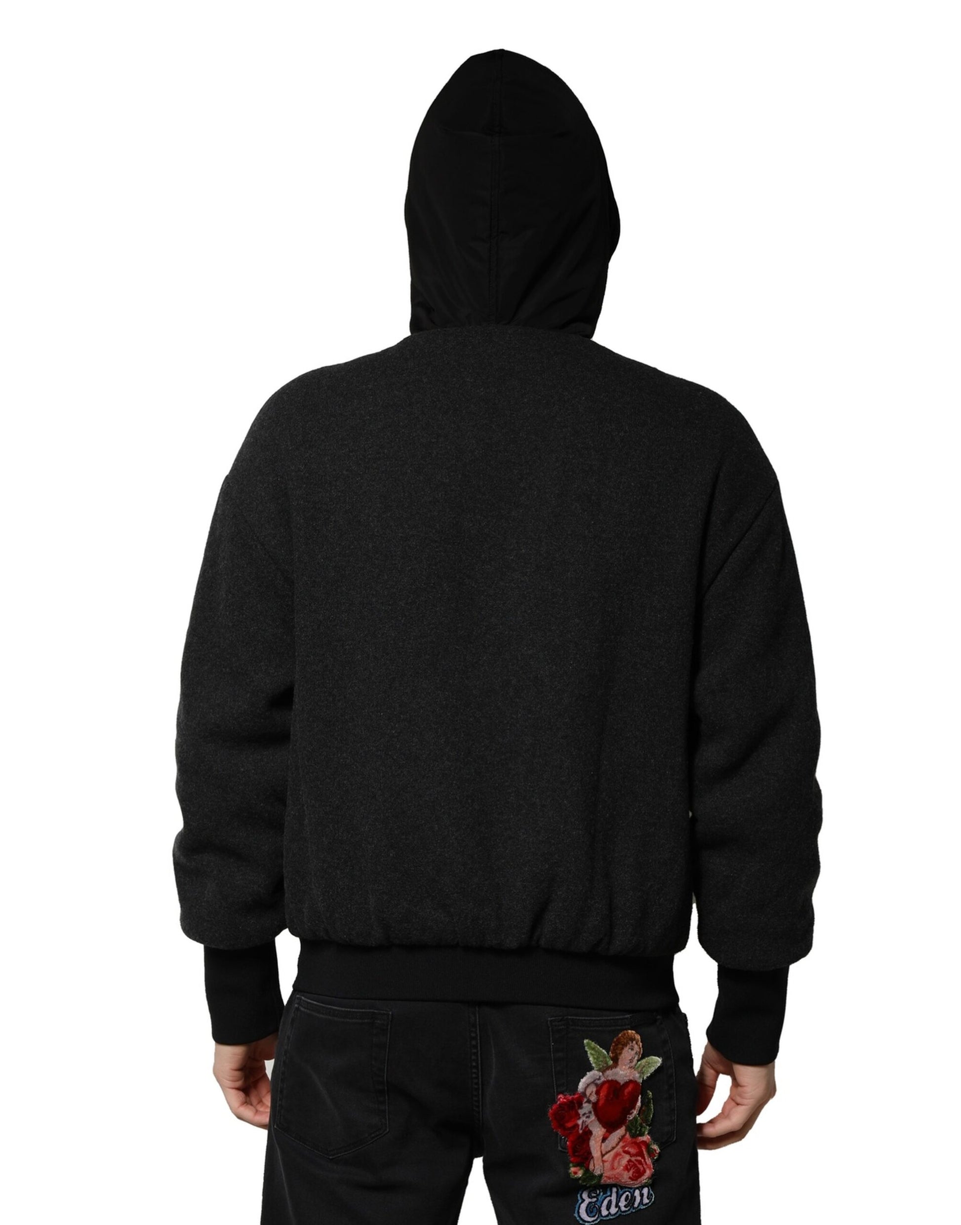 Dolce & Gabbana Black DG Logo Plaque Hooded Bomber Jacket