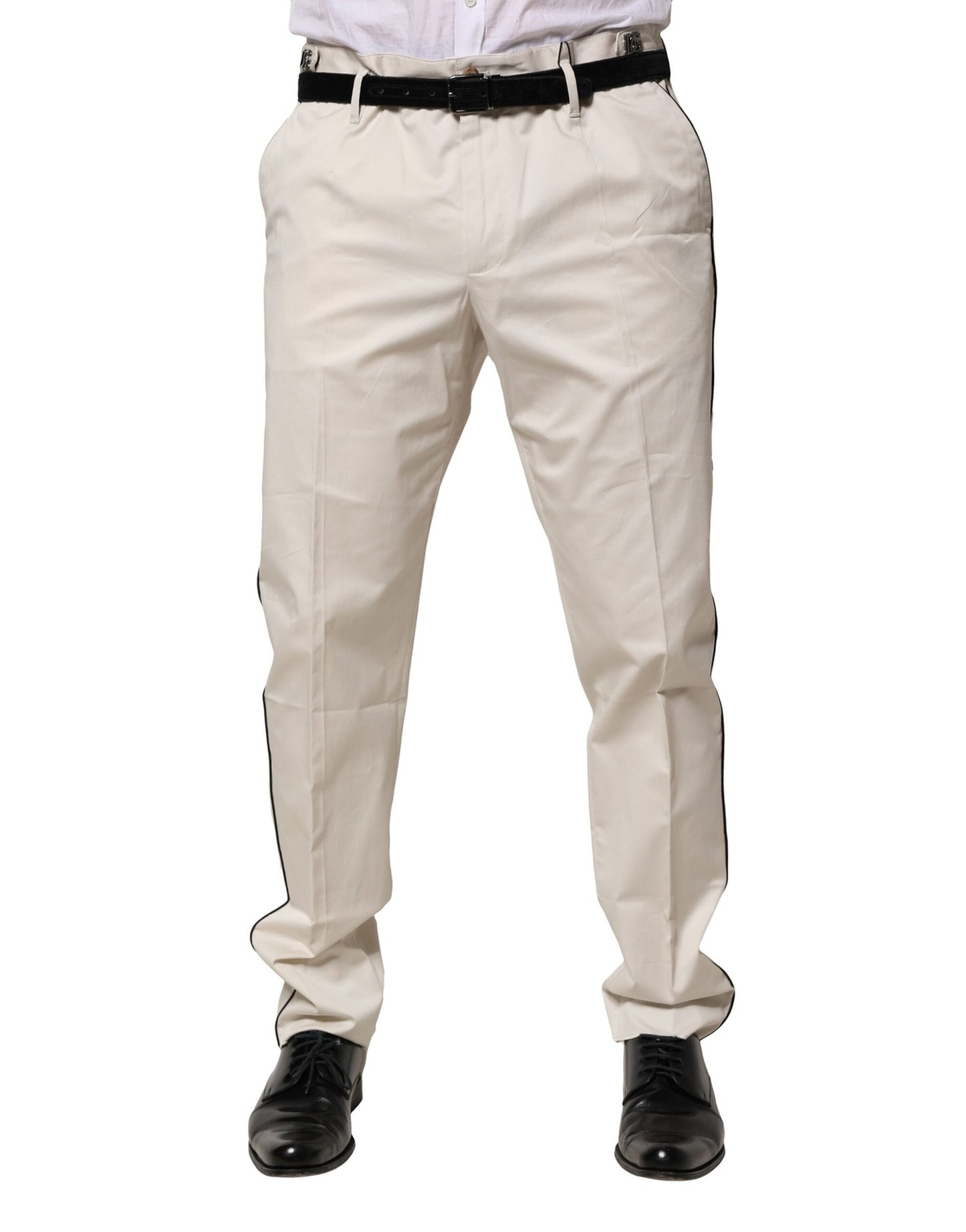 Dolce & Gabbana White Cotton Dress Slim Formal Pants