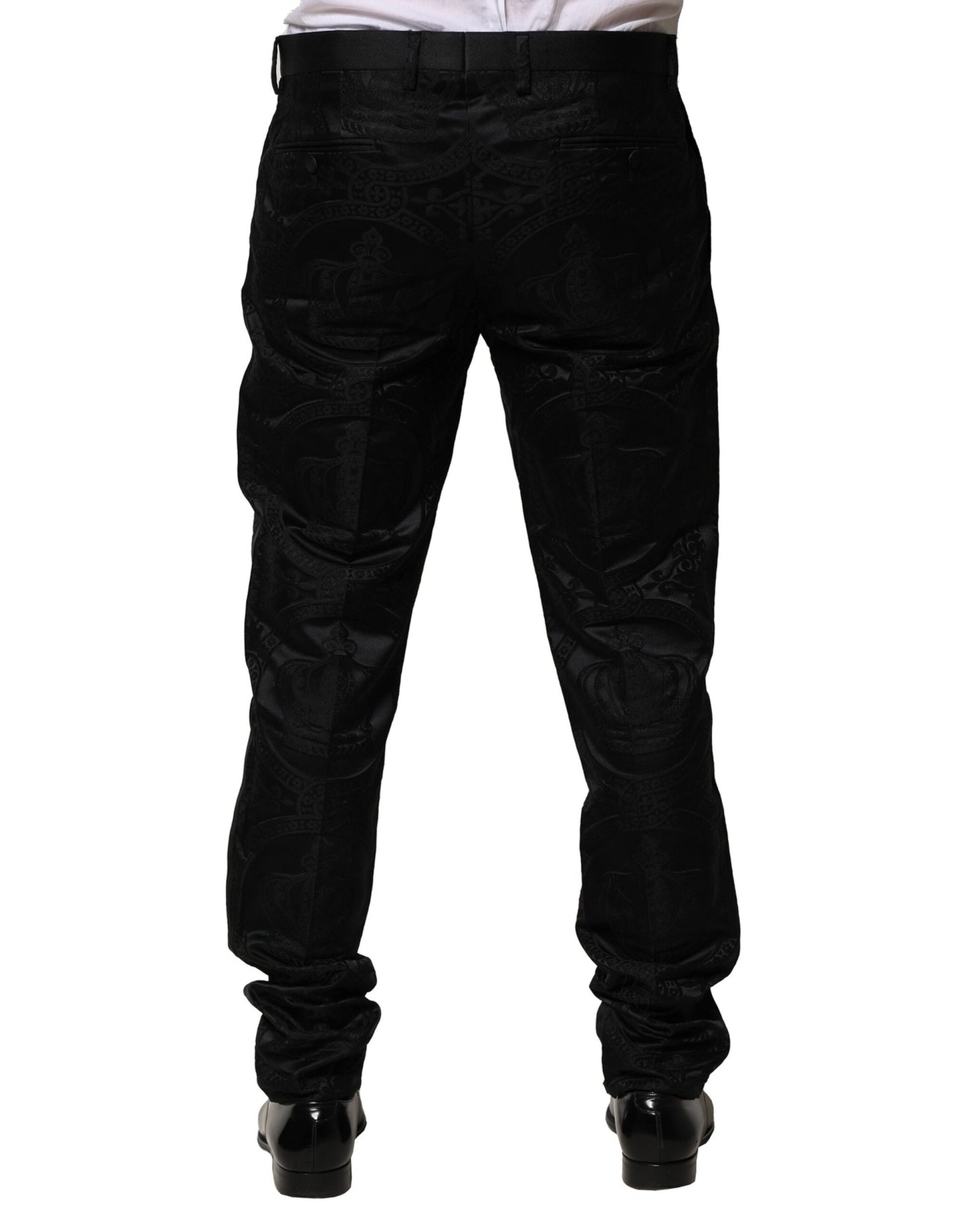 Dolce & Gabbana Black Cotton DG Crown Dress Pants