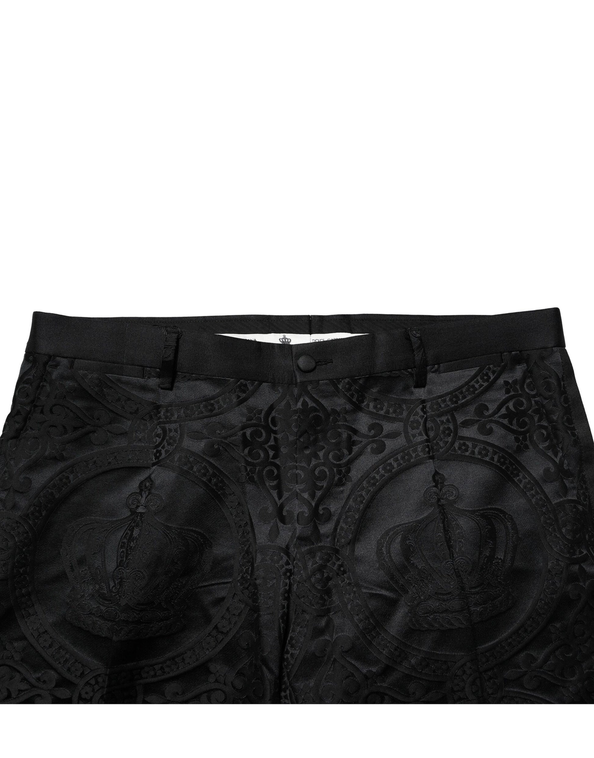 Dolce & Gabbana Black Cotton DG Crown Dress Pants