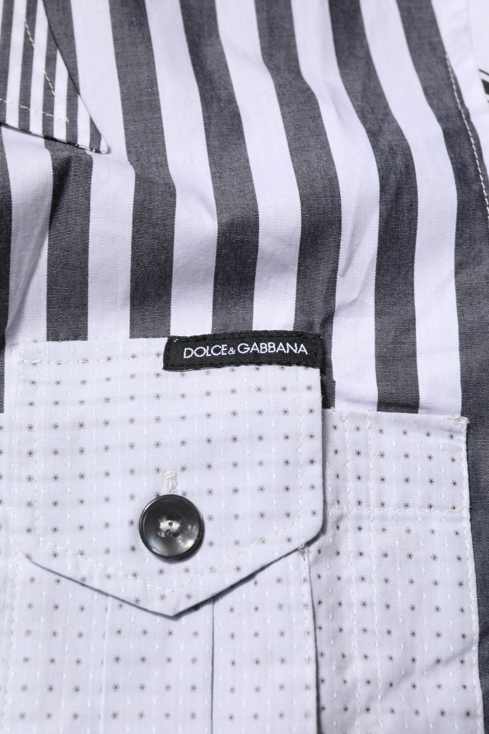 Dolce & Gabbana White Gray Striped Cotton Men Casual Shirt