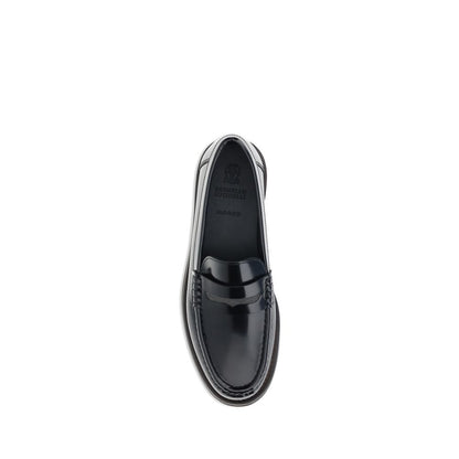Brunello Cucinelli Black Calf Leather Bos Taurus Slip-On Loafers