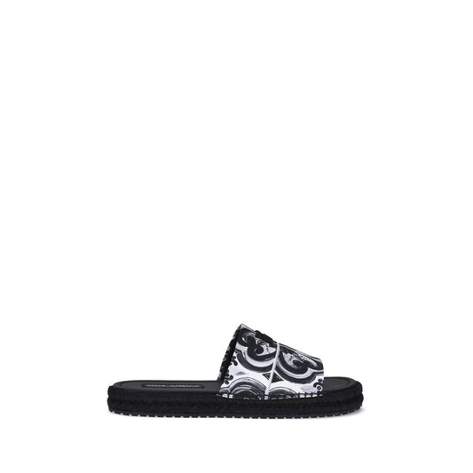 Dolce & Gabbana Black Cotton Flat Sandals