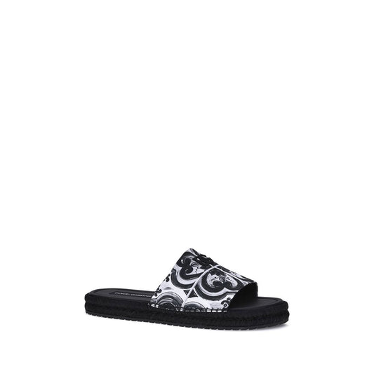 Dolce & Gabbana Black Cotton Flat Sandals