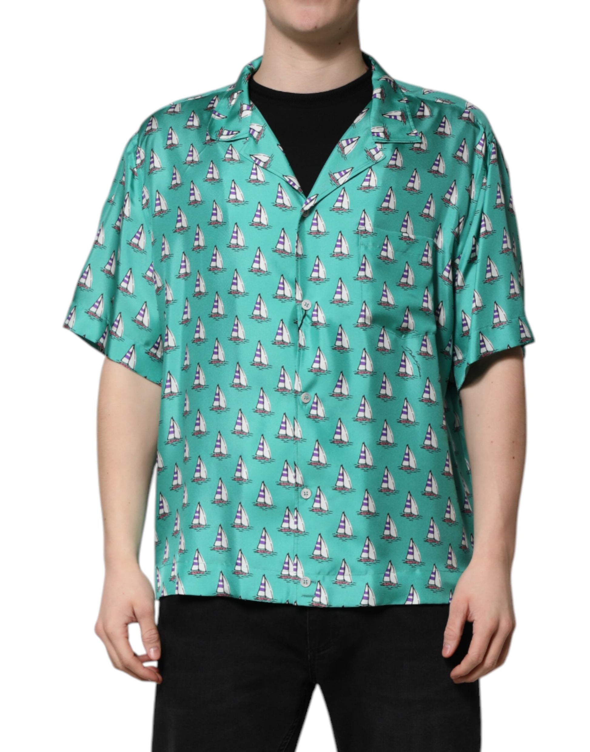 Dolce & Gabbana Green Printed Short Sleeves Casual Shirt