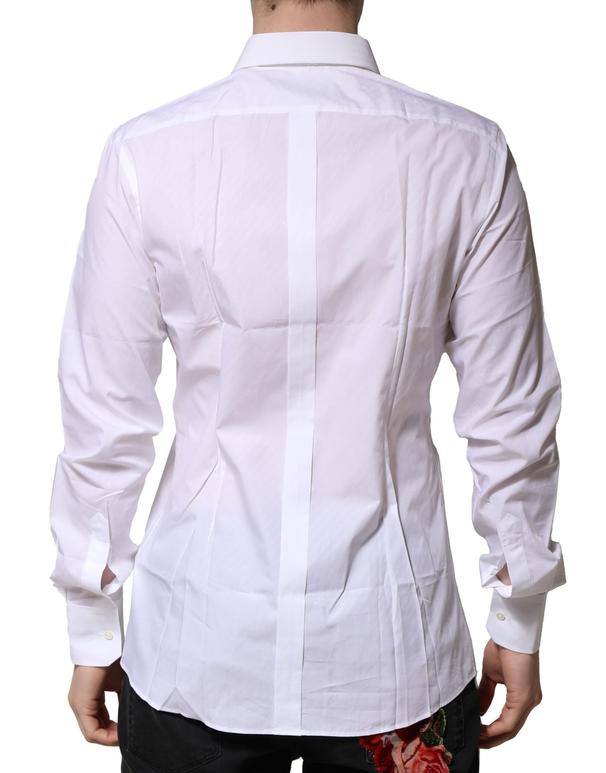 Dolce & Gabbana White Cotton Long Sleeves GOLD Formal Shirt
