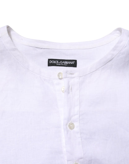 Dolce & Gabbana White Linen Long Sleeves Casual Men Shirt