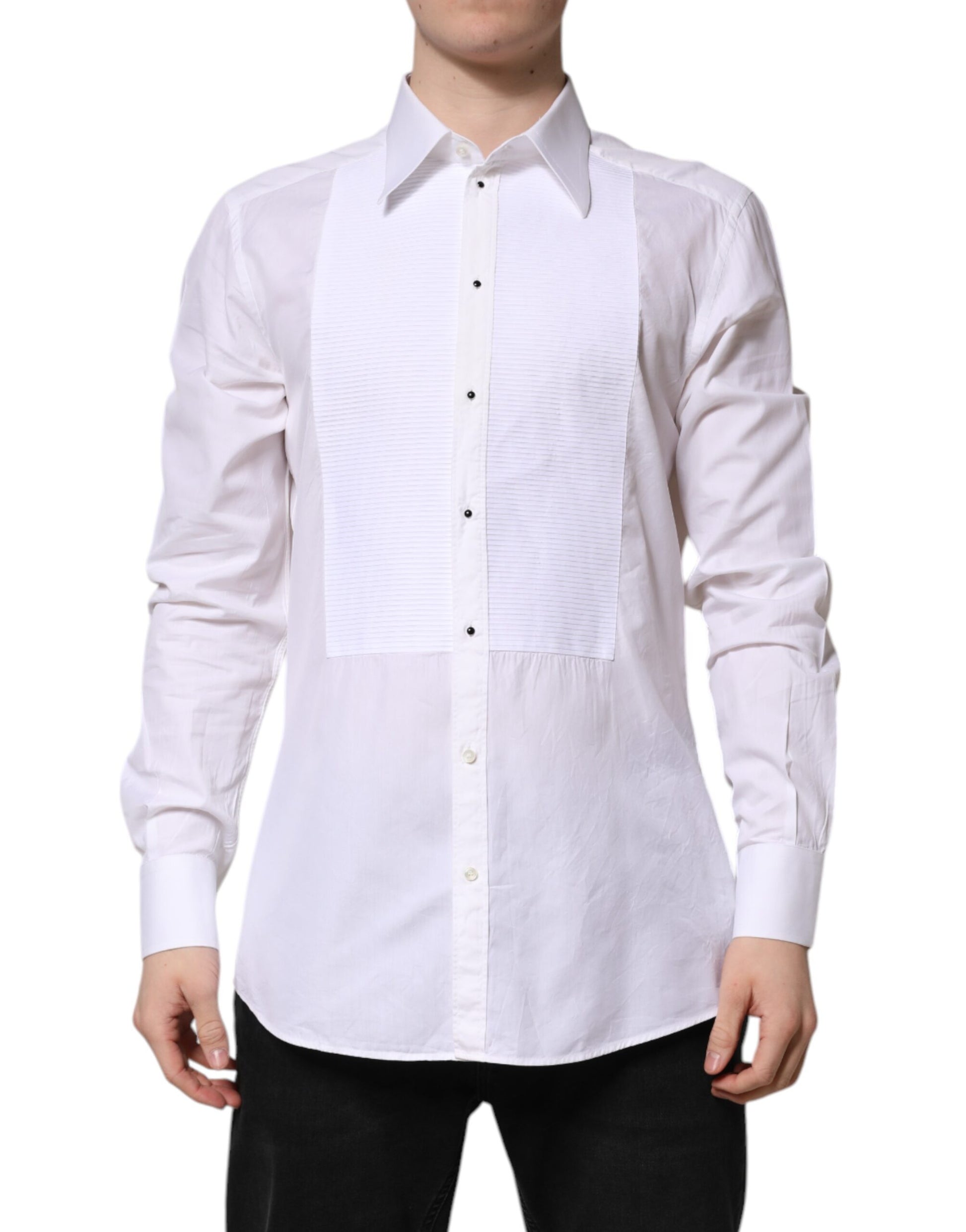 Dolce & Gabbana White GOLD Cotton Long Sleeves Formal Shirt