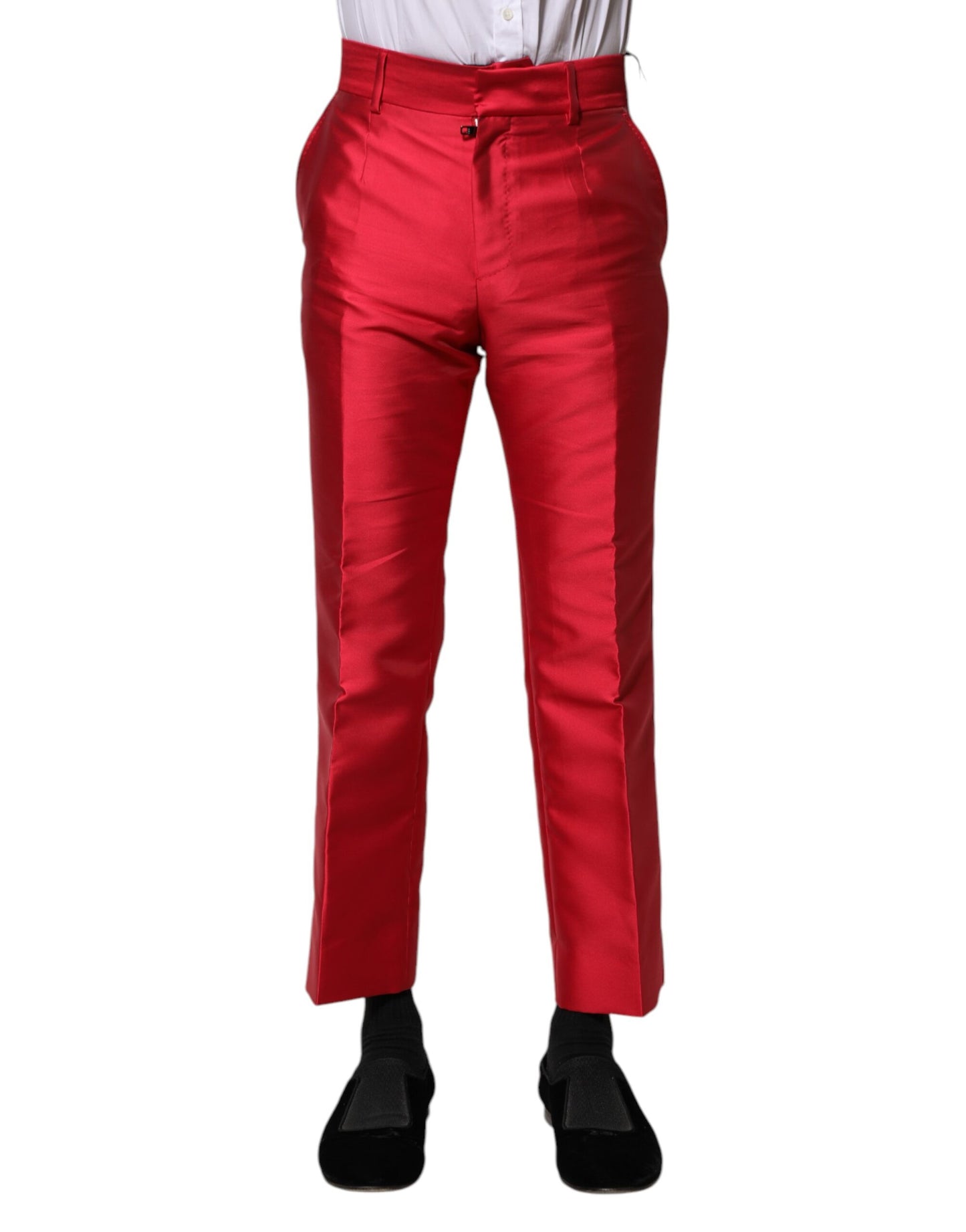 Dolce & Gabbana Red Polyester Cropped Dress Pants