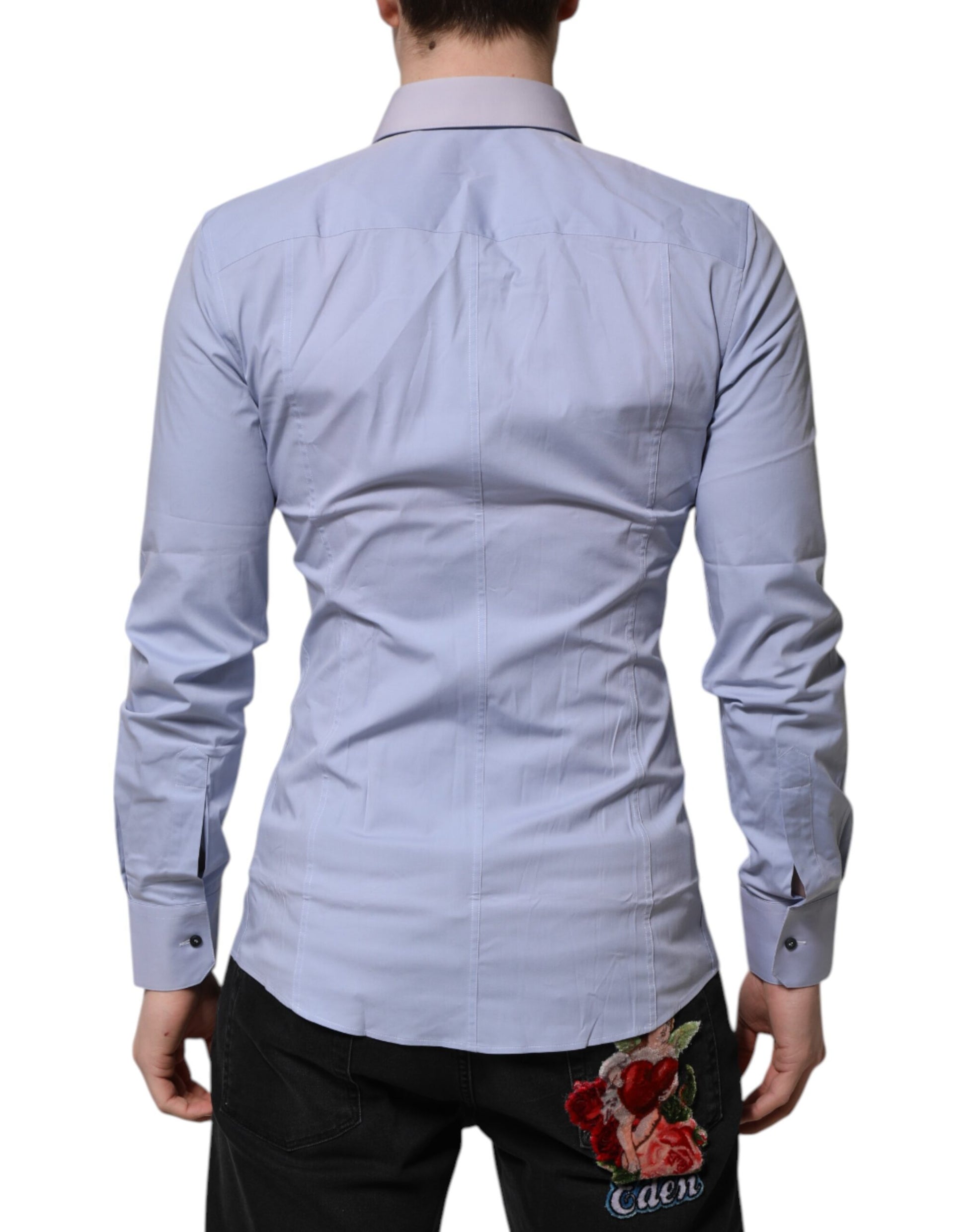Dolce & Gabbana Blue Cotton SICILIA Long Sleeves Dress Shirt
