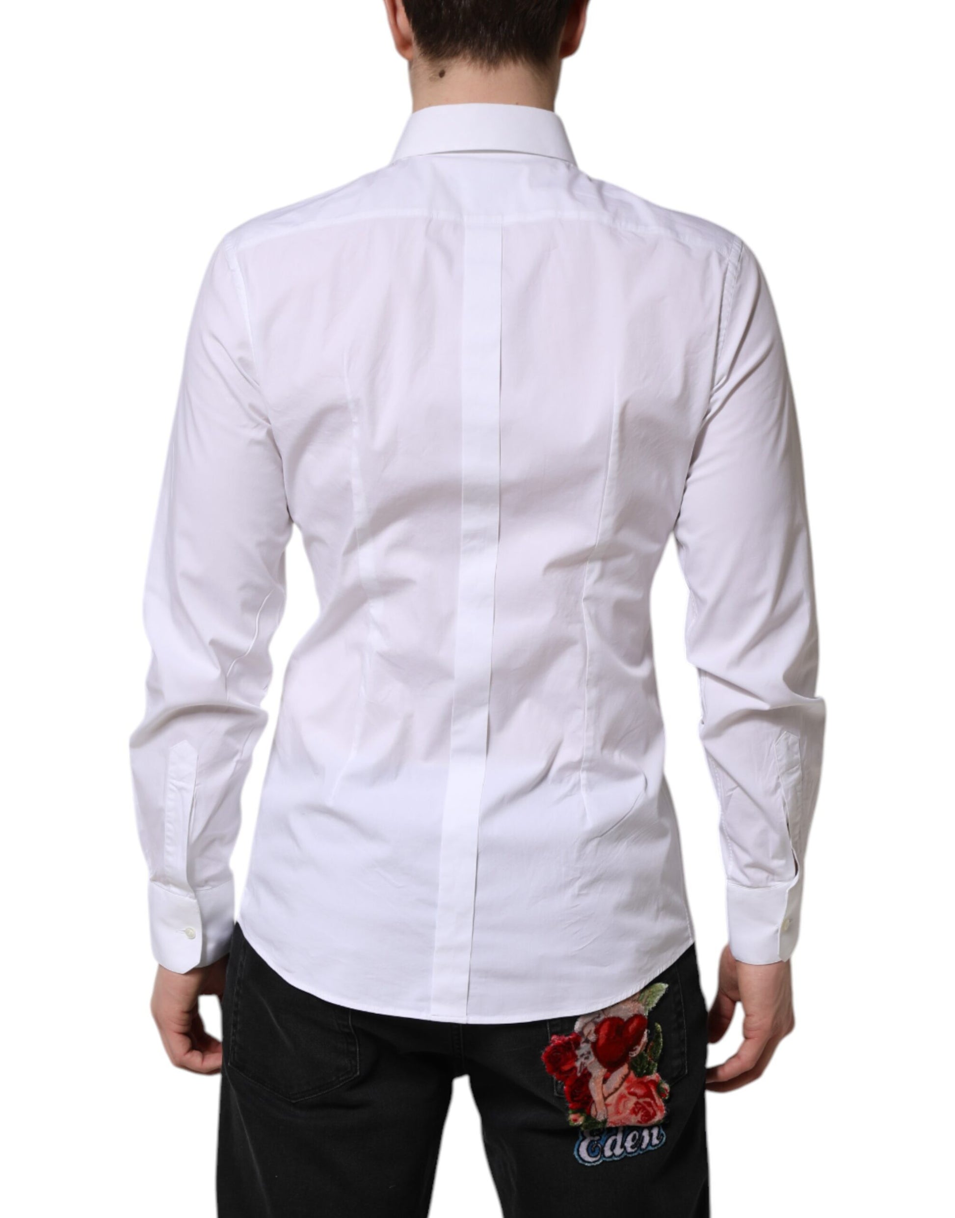 Dolce & Gabbana White Cotton GOLD Long Sleeves Dress Shirt