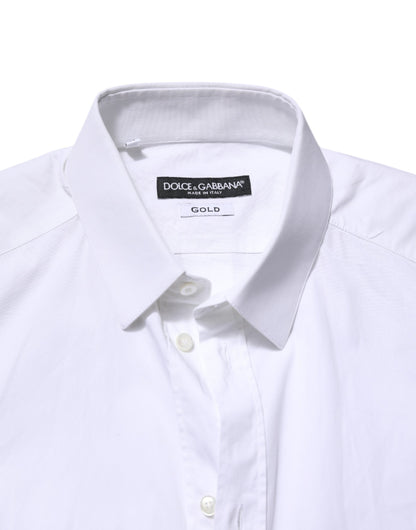 Dolce & Gabbana White Cotton GOLD Long Sleeves Dress Shirt