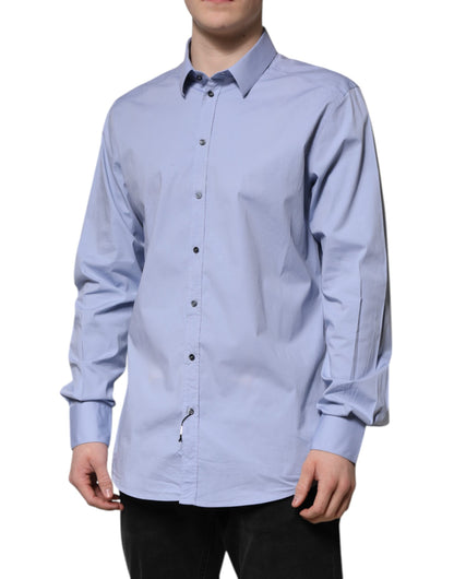 Dolce & Gabbana Blue Cotton GOLD Long Sleeves Dress Shirt