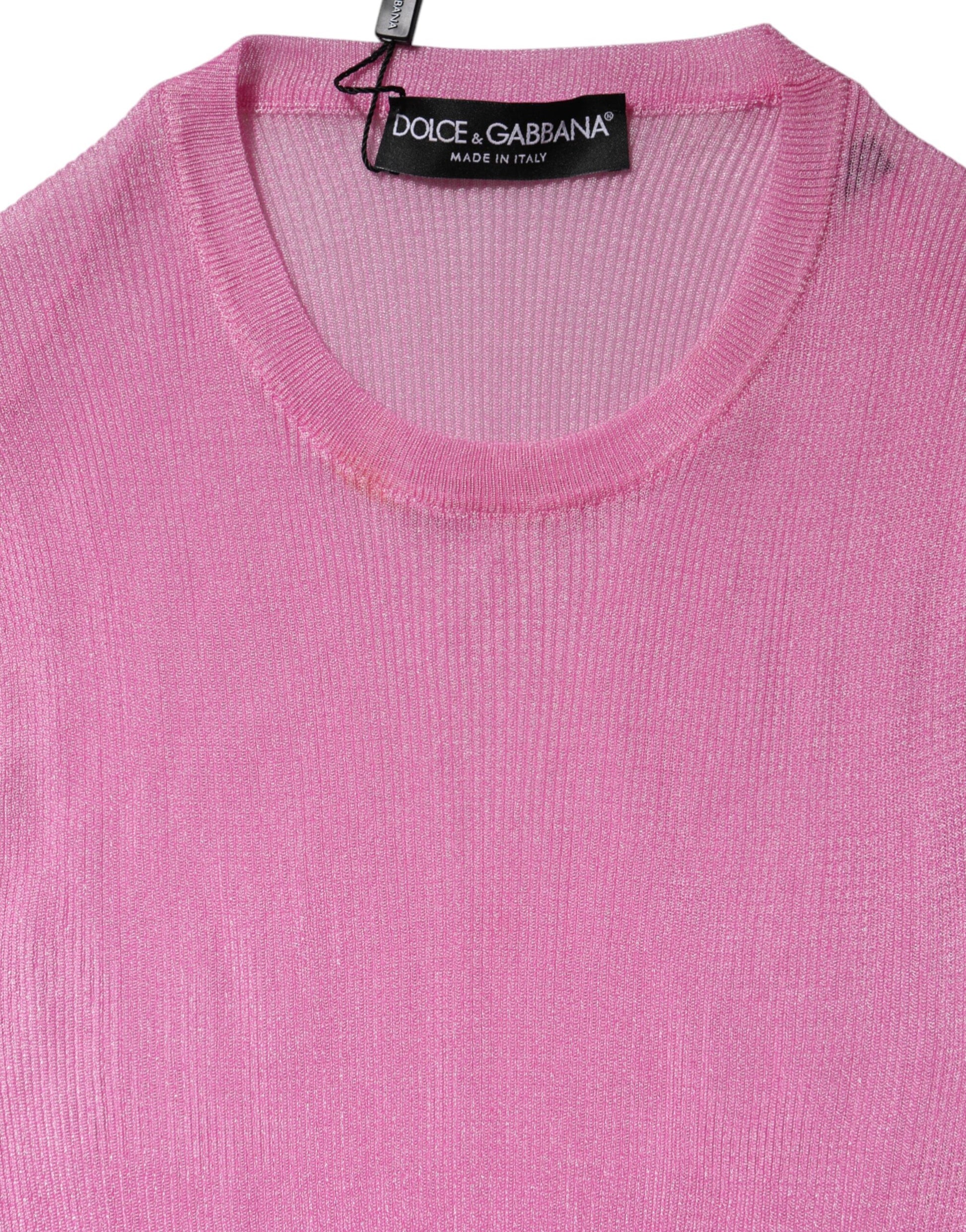 Dolce & Gabbana Pink Polyester Sleeveless Round Neck Tank Top