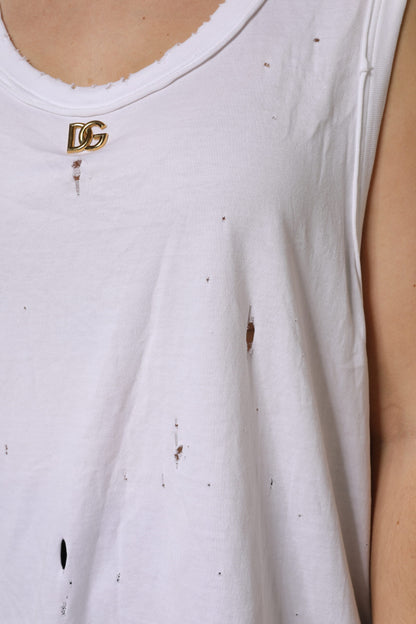 Dolce & Gabbana White Cotton Sleeveless Round Neck Tank Top