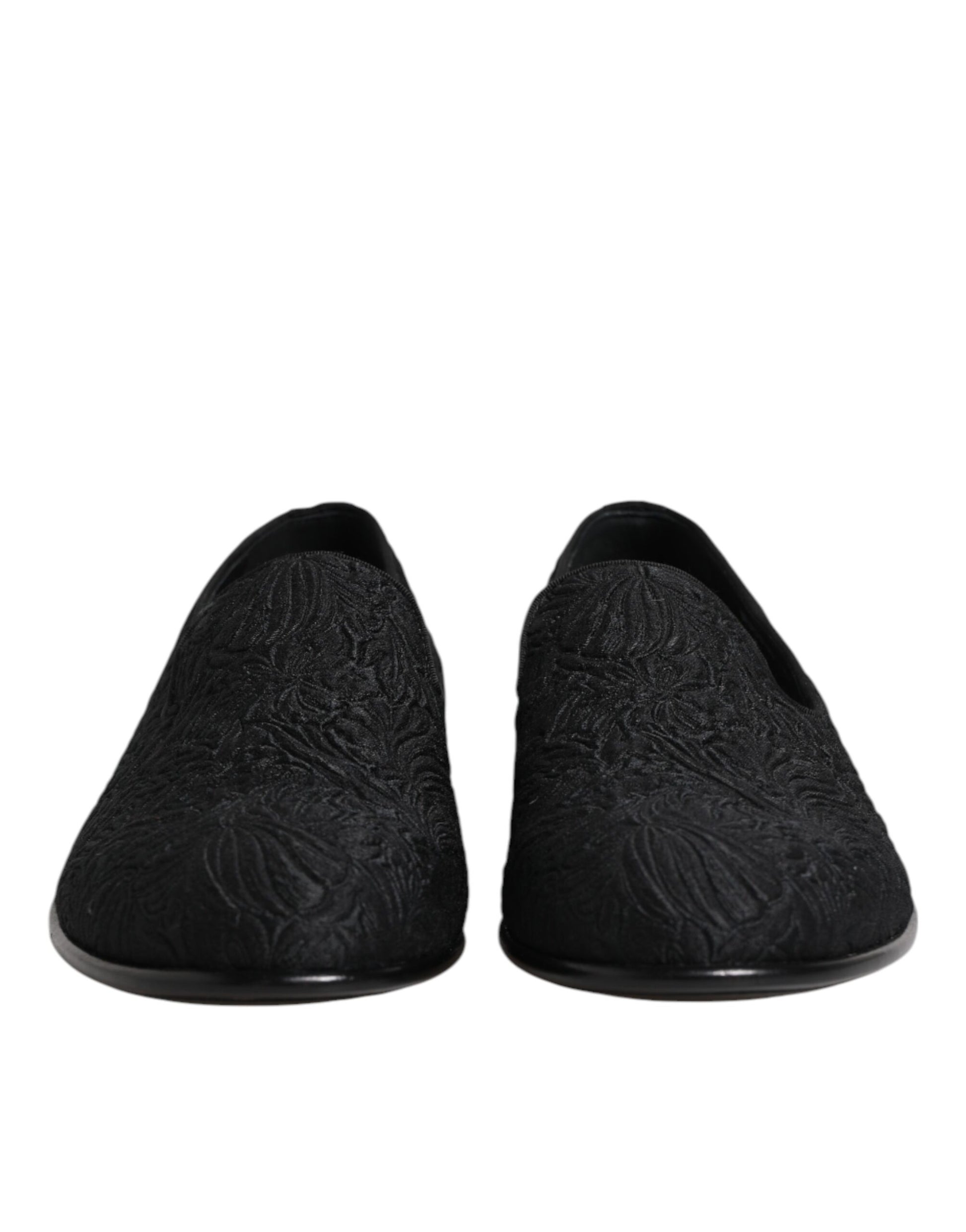 Dolce & Gabbana Black Jacquard Slip On Loafers Formal Shoes