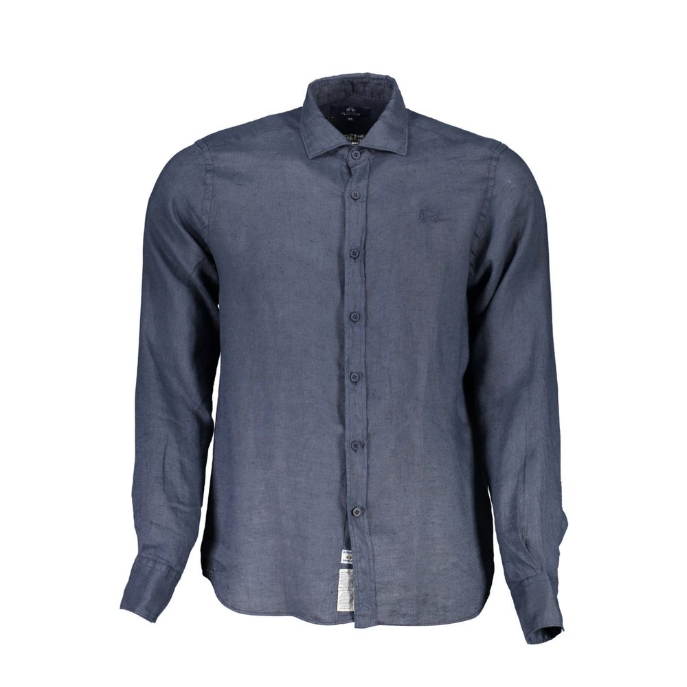 La Martina Blue Linen Dress Shirt
