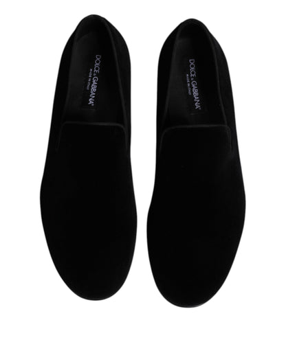 Dolce & Gabbana Black Velvet Slip On Loafers Formal Shoes