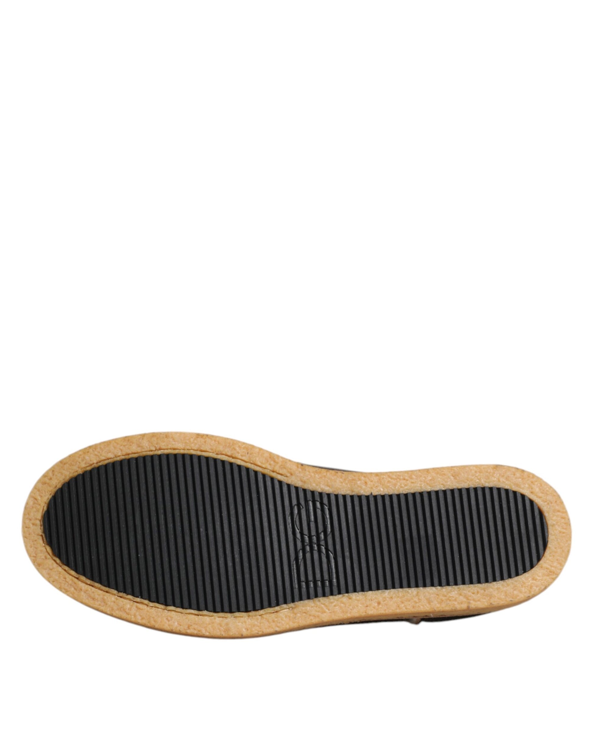 Dolce & Gabbana Brown White Calfskin Leather Loafers Shoes