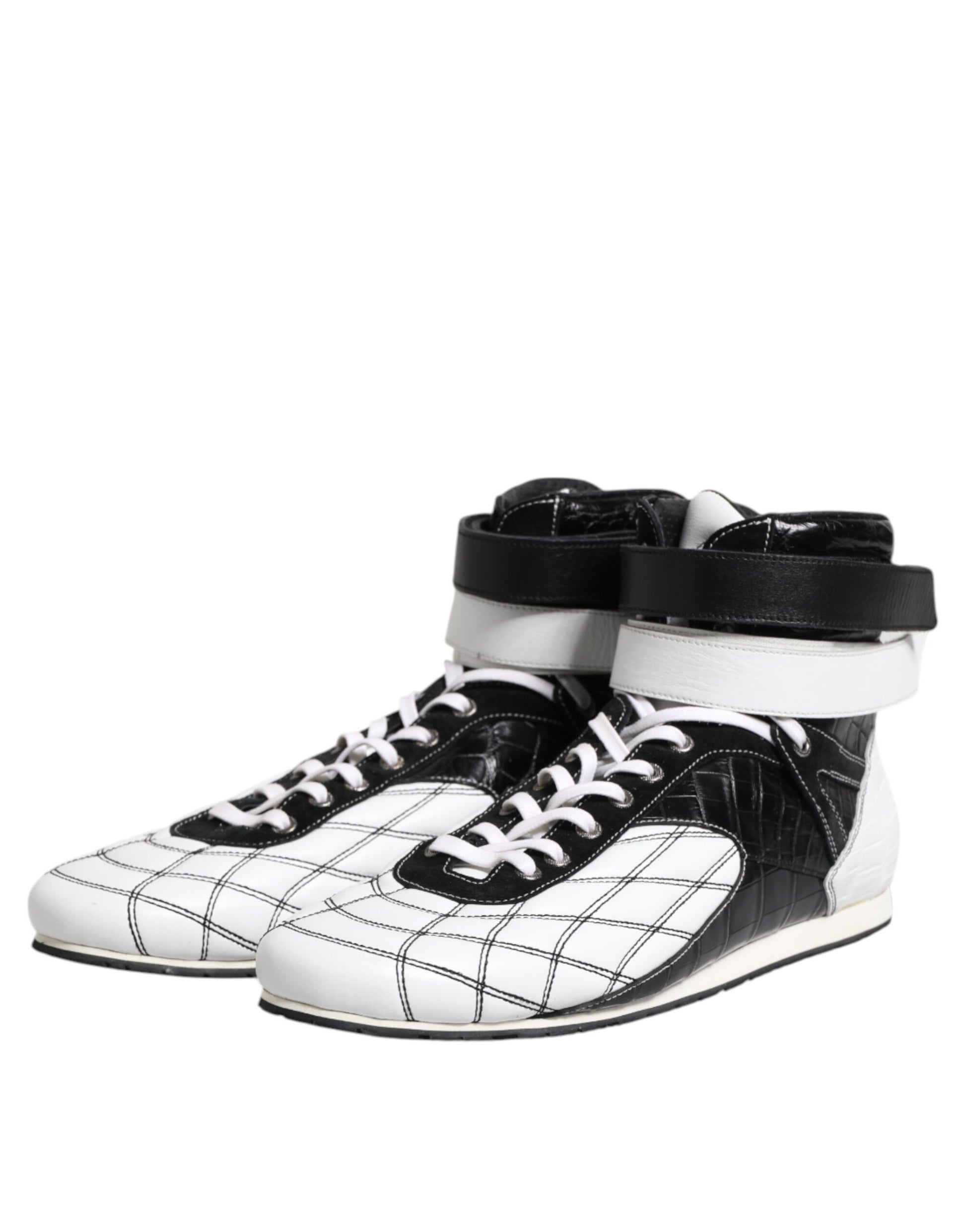 Dolce & Gabbana Black White Leather High Top Sneakers Shoes