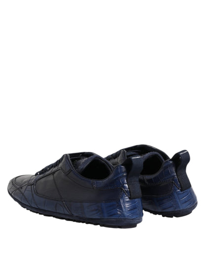 Dolce & Gabbana Dark Blue Leather Low Top Men Sneakers Shoes