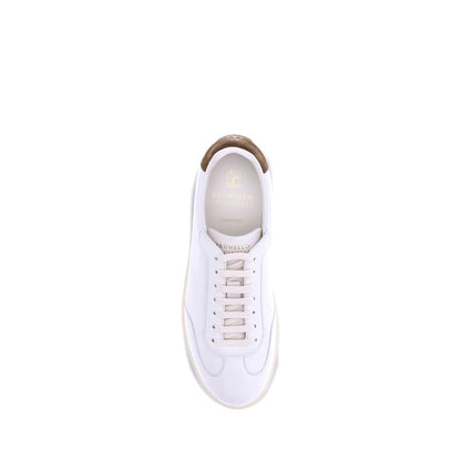 Brunello Cucinelli White Calf Leather Bos Taurus Low Top Sneakers