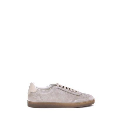 Brunello Cucinelli Beige Calf Leather Bos Taurus Low Top Sneakers