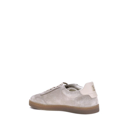 Brunello Cucinelli Beige Calf Leather Bos Taurus Low Top Sneakers