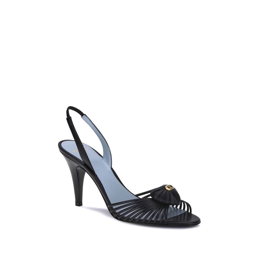 Valentino Garavani Black Calf Leather Bos Taurus Stiletto Heel Sandals