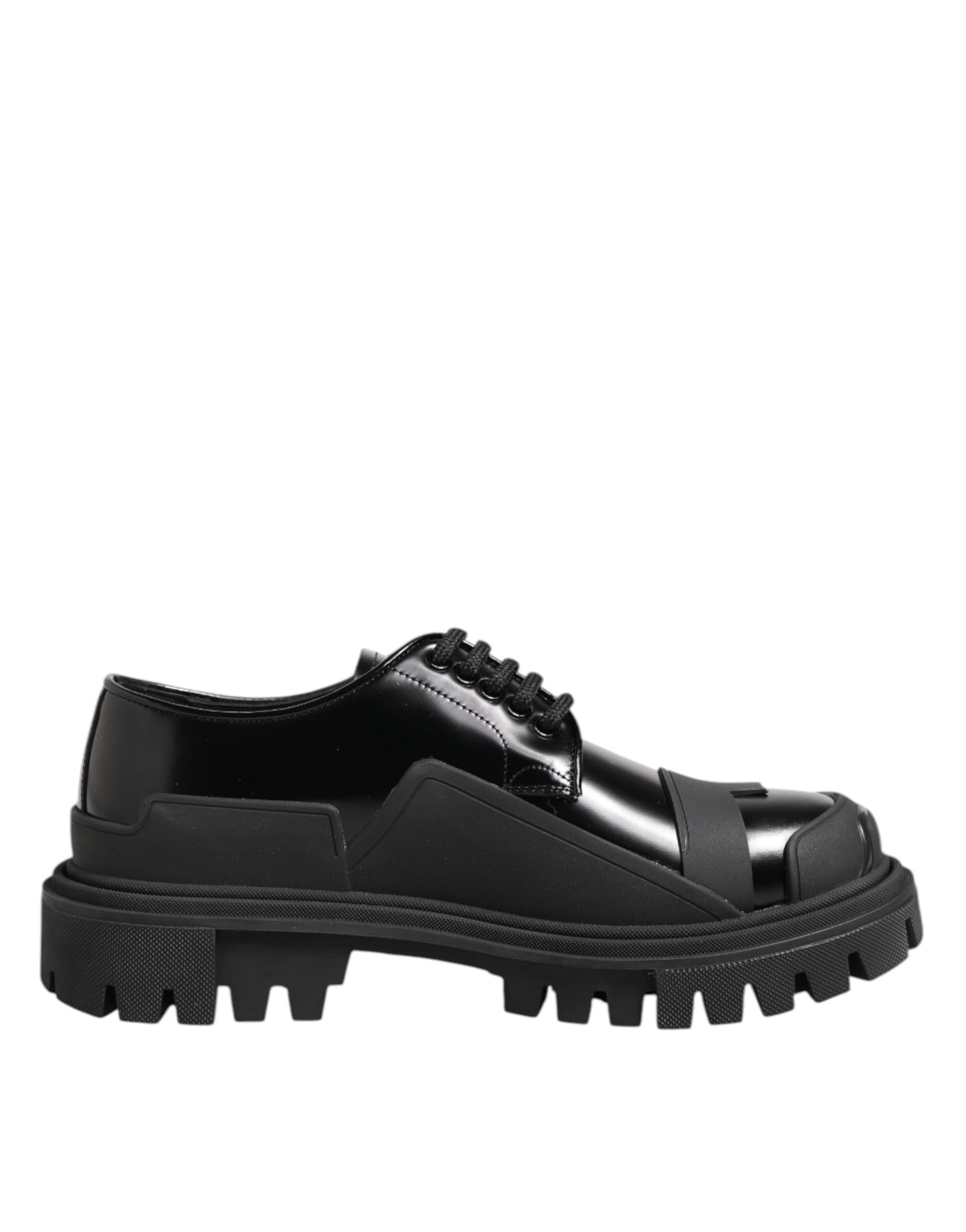 Dolce & Gabbana Black Patent Leather Trekking Derby Shoes