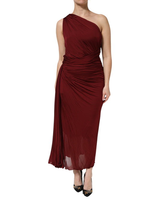 Dolce & Gabbana Red Viscose Fitted One Shoulder Midi Dress