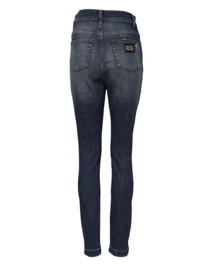 Dolce & Gabbana Blue Washed Cotton High Waisted Denim Jeans