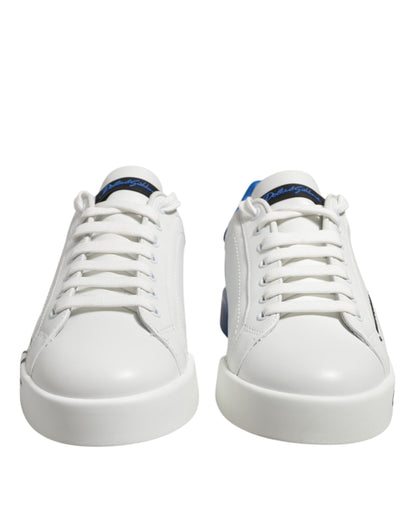 Dolce & Gabbana White Blue Low Top Leather Sneakers Shoes