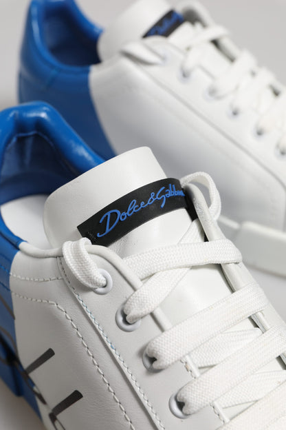 Dolce & Gabbana White Blue Low Top Leather Sneakers Shoes