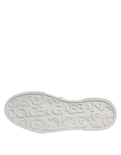 Dolce & Gabbana White Blue Low Top Leather Men Sneakers Shoes