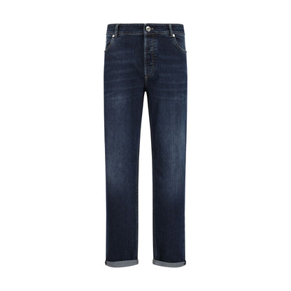Brunello Cucinelli Blue Cotton Straight-Leg Jeans