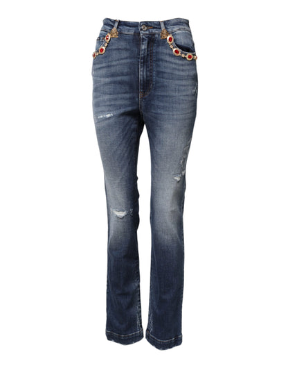 Dolce & Gabbana Blue Rhinestone Embellished Denim Jeans