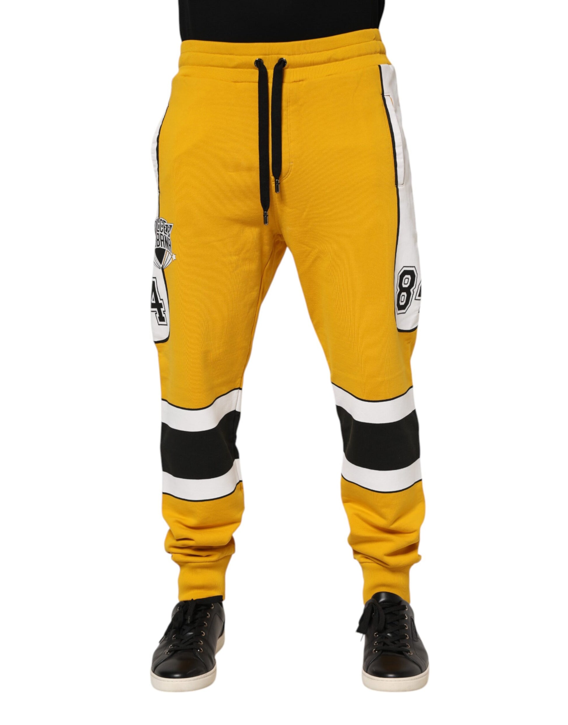 Dolce & Gabbana Yellow Cotton Printed Sweatpants Jogger Pants