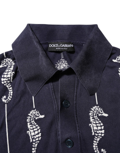 Dolce & Gabbana Dark Blue Sea Horse Collared Polo T-shirt