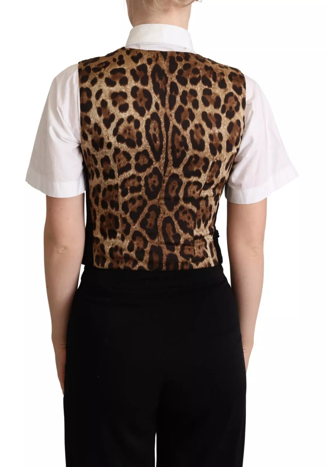 Dolce & Gabbana Black Brown Leopard Print Waistcoat Vest