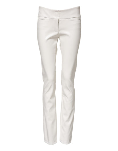 Dolce & Gabbana White Polyurethane High Waist Tapered Pants