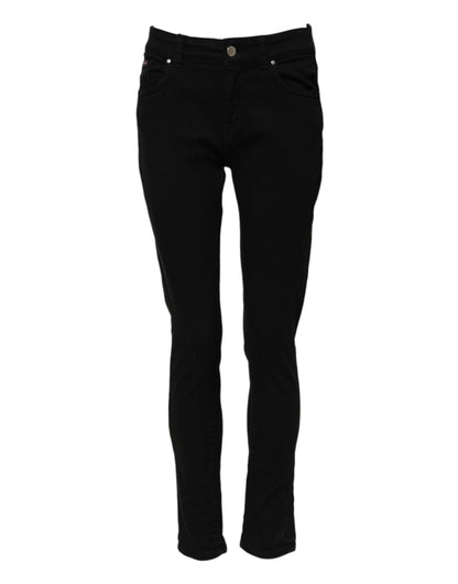 Dolce & Gabbana Black Cotton Logo Skinny Mid Waist Denim Jeans