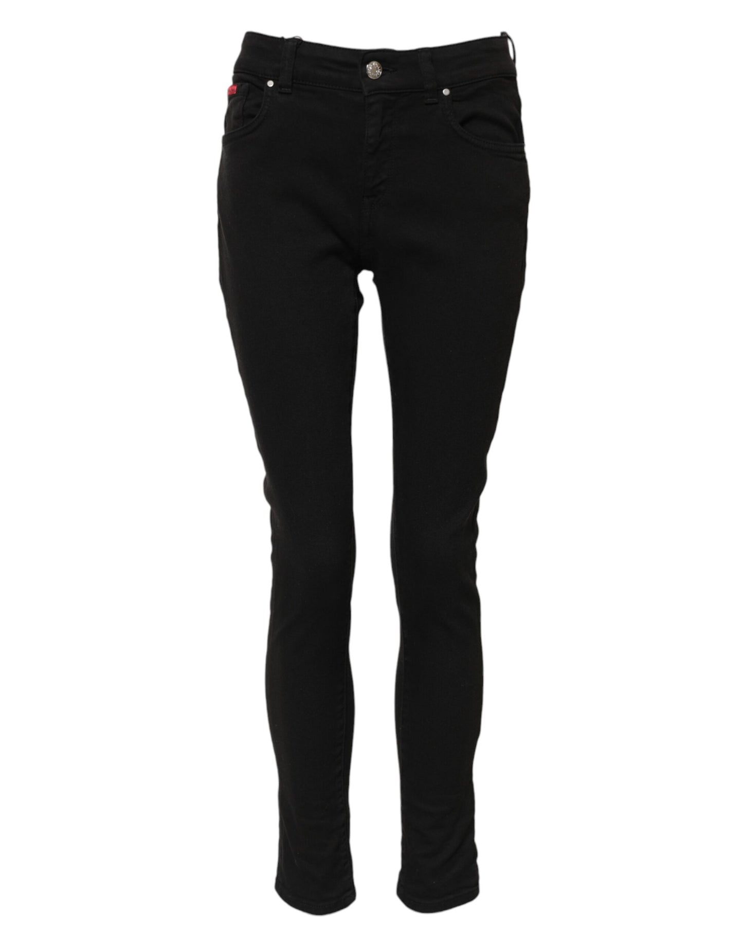 Dolce & Gabbana Black Cotton Logo Skinny Mid Waist Denim Jeans