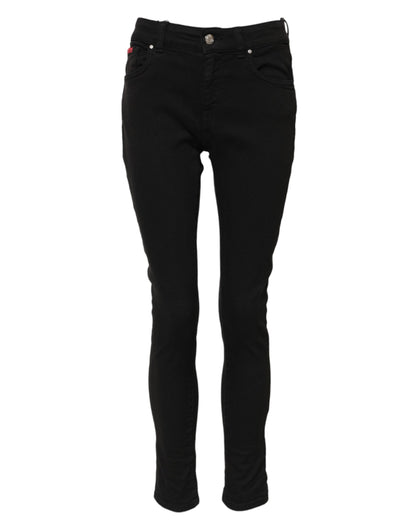 Dolce & Gabbana Black Cotton Logo Skinny Mid Waist Denim Jeans