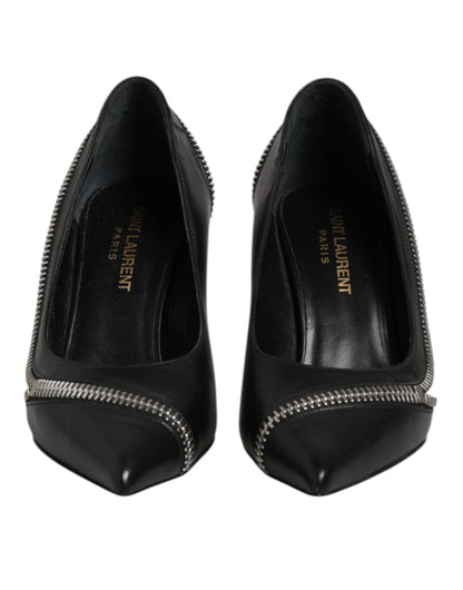 Saint Laurent White Black Leather Pointed Toe Heels Shoes