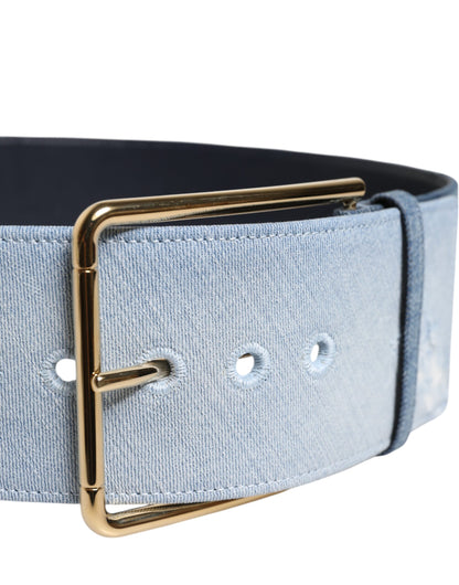 Dolce & Gabbana Two Tone Blue Denim Gold Metal Buckle Belt