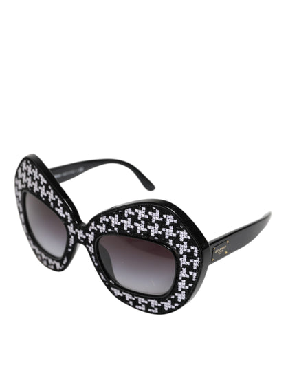 Dolce & Gabbana Black White PIED DE POULE Print Oversized Shades Sunglasses