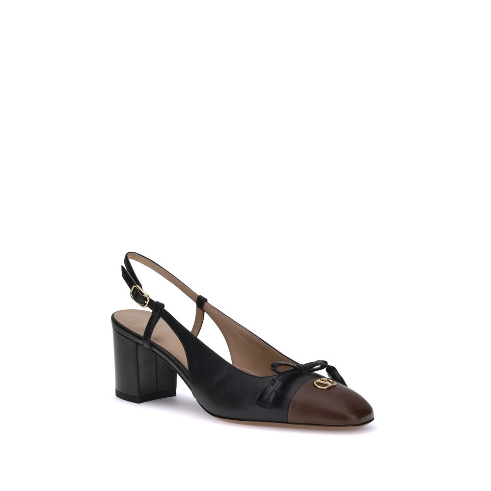 Valentino Garavani Black Calf Leather Bos Taurus Mid Heel Pumps