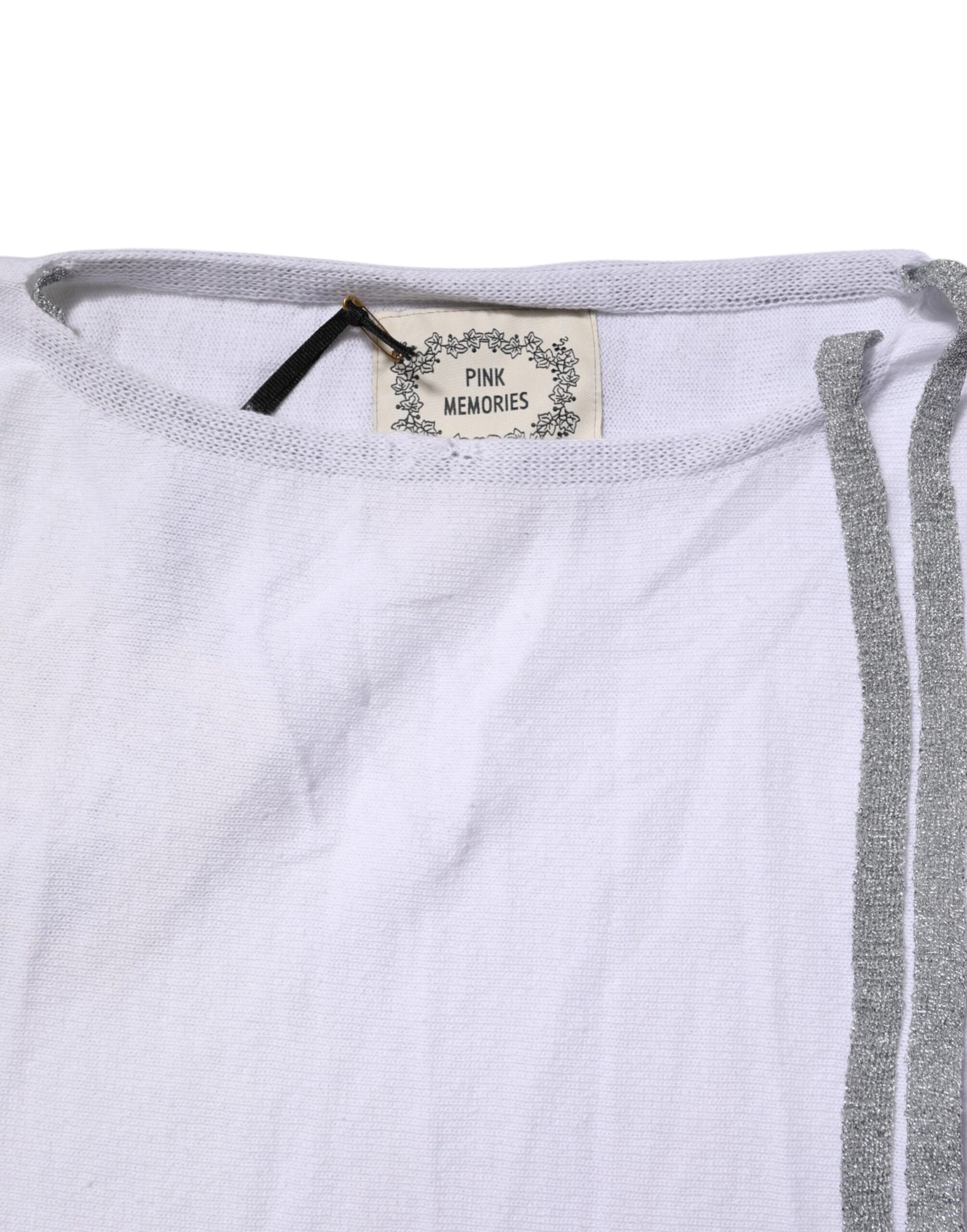 PINK MEMORIES White Cotton Short Sleeves Round Neck Blouse Top