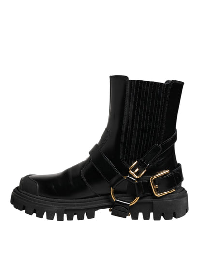 Dolce & Gabbana Black Leather Chelsea women Short Boots Shoes